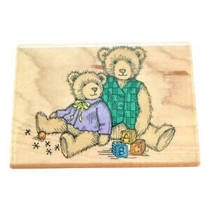 Hero Arts 2 Teddy Antique Bear Playing Games E 902 Mounted Rubber Stamp